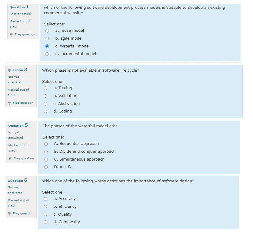 Solved which of the following software development process | Chegg.com