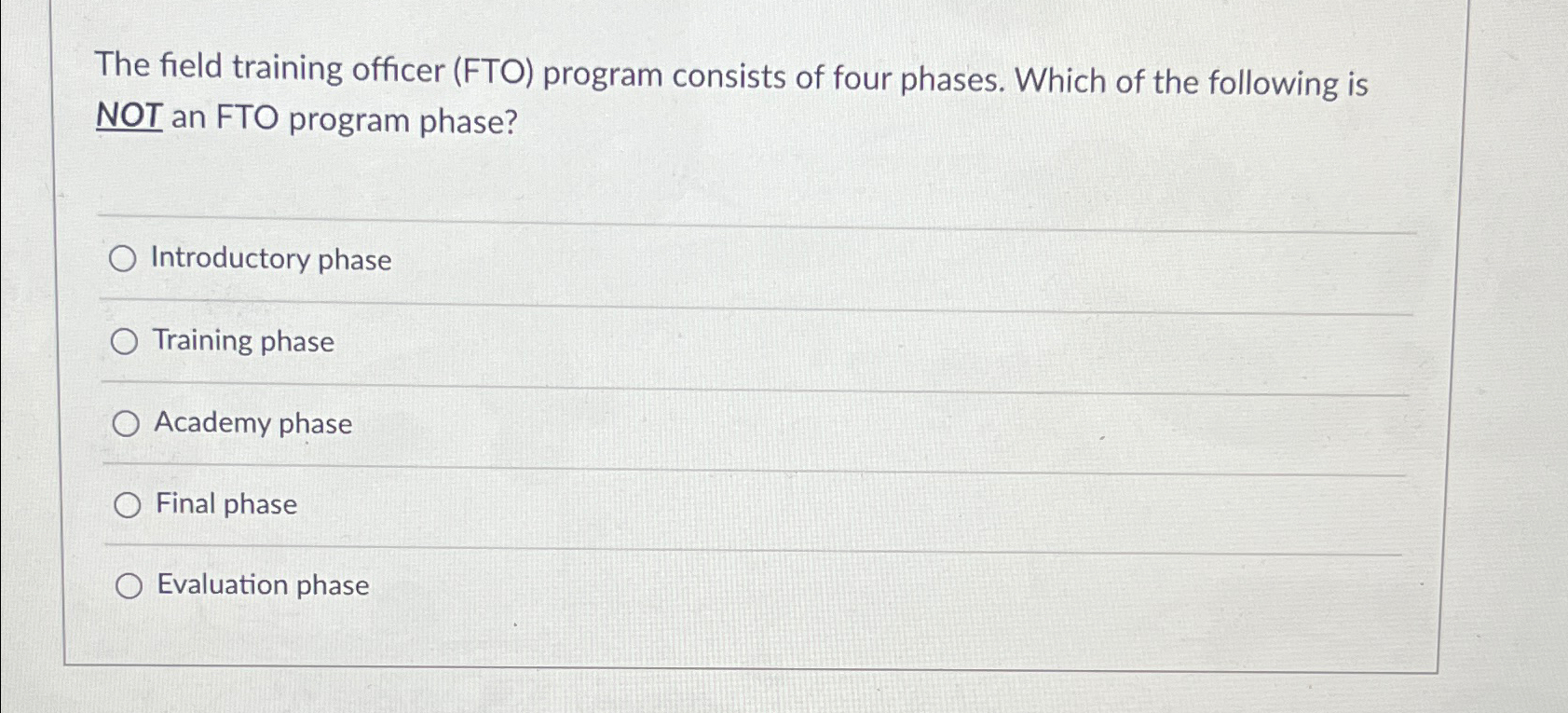 Solved The field training officer (FTO) ﻿program consists of