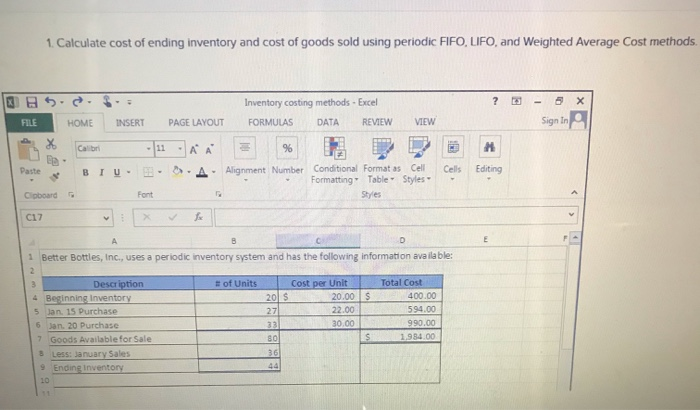 Inventory costing - Weighted Average, Periodic 