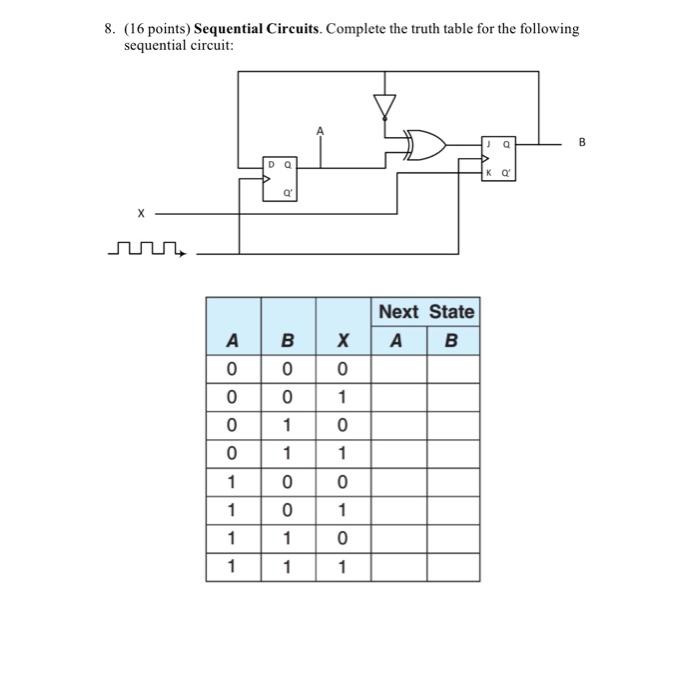 Solved 8. (16 points) Sequential Circuits. Complete the | Chegg.com