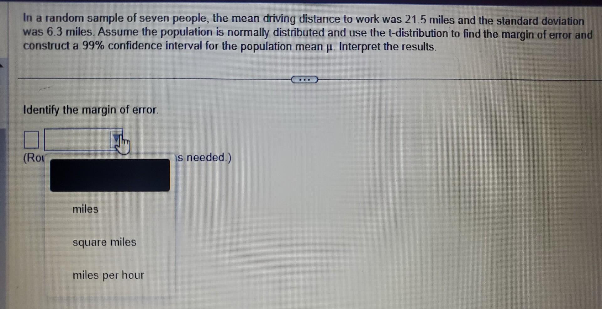 Solved In a random sample of seven people, the mean driving | Chegg.com