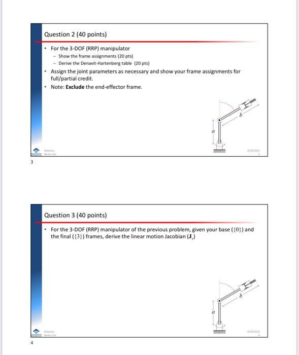 Solved Question 2 (40 points) - For the 3-DOF (RRP) | Chegg.com