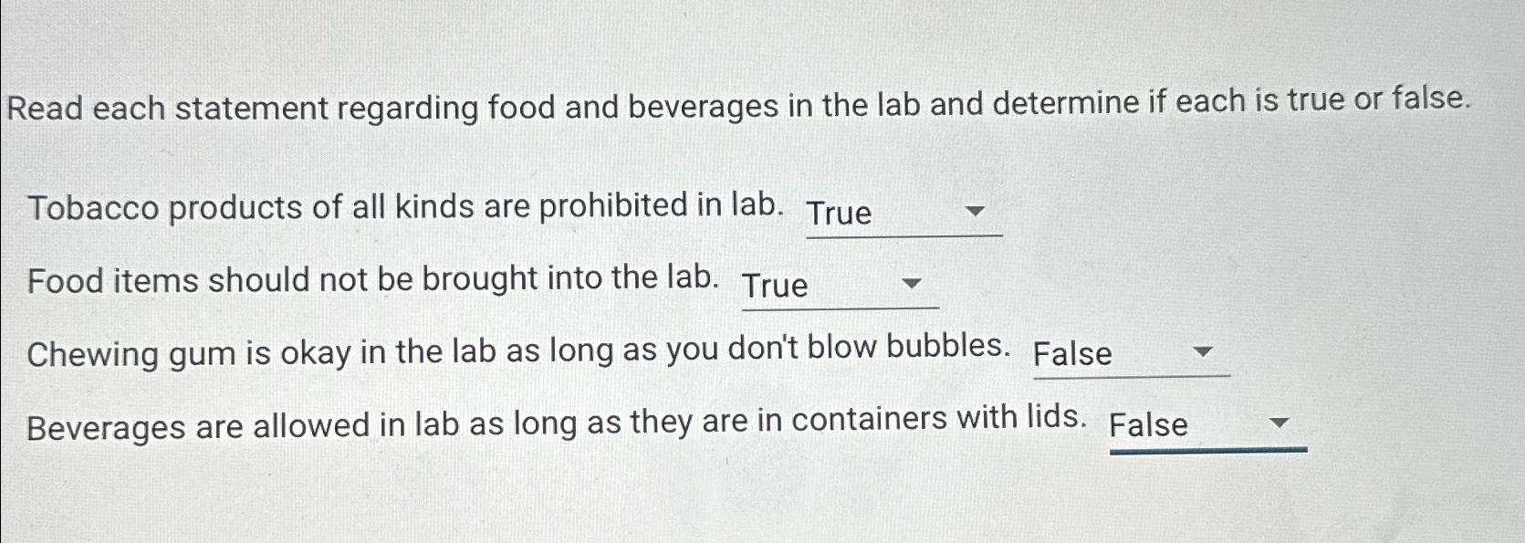 Solved Read each statement regarding food and beverages in