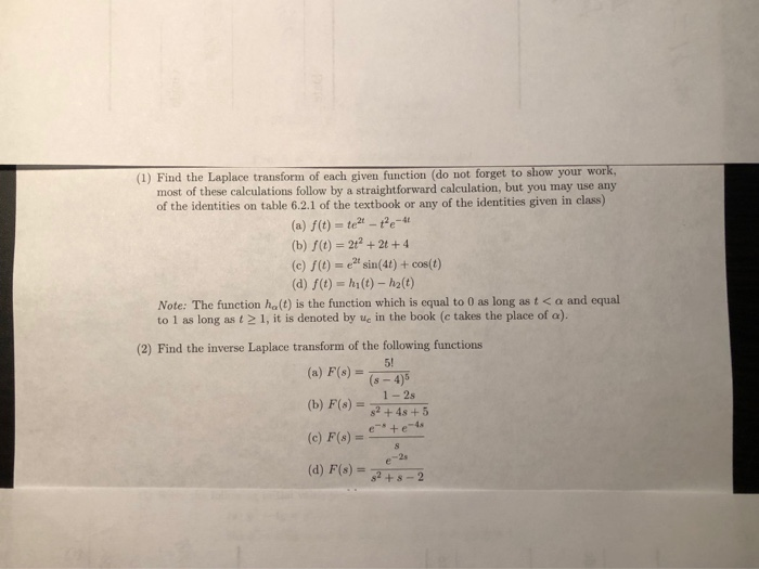 Solved (1) Find The Laplace Transform Of Each Given Function | Chegg.com