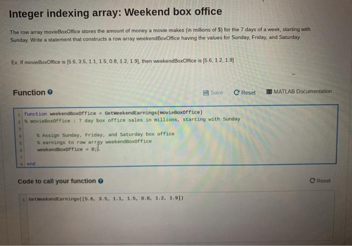 Solved Integer indexing array Weekend box office The row Chegg