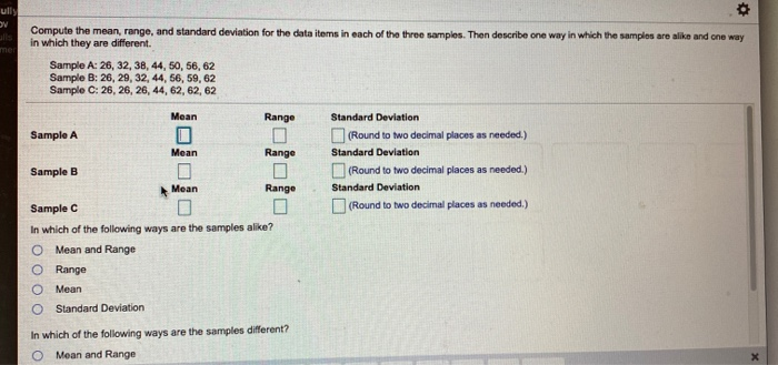 Solved Compute the mean, range, and standard deviation for | Chegg.com