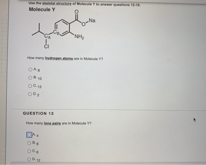 Solved Use the skeletal structure of Molecule Y to answer