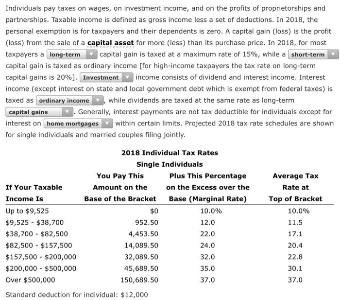 Solved Individuals pay taxes on wages, on investment income 