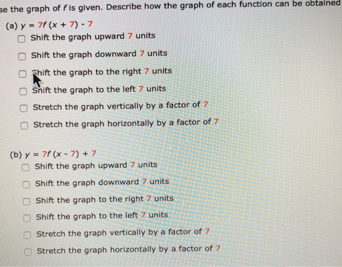 Solved Question states...Describe how the graph of each | Chegg.com