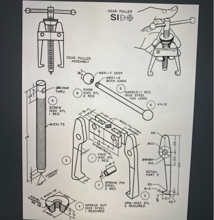 Solved Create a working drawing package of the Gear Puller. | Chegg.com