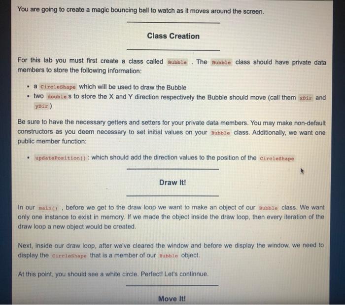 Solved You are going to create a magic bouncing ball to | Chegg.com