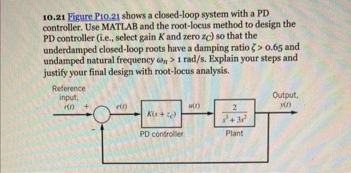 Solved 10.21 Figure P10.21 Shows A Closed-loop System With A | Chegg.com