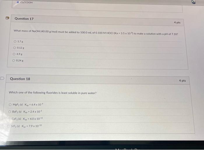 Solved What mass of NaOH(40,00 g/mol) must be added to 100.0 | Chegg.com
