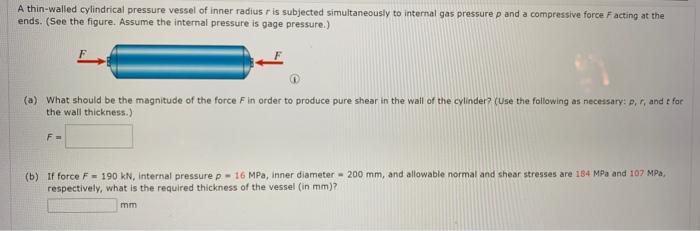 Solved A thin-walled cylindrical pressure vessel of inner | Chegg.com