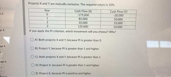 Solved Projects X and Y are mutually exclusive. The required | Chegg.com