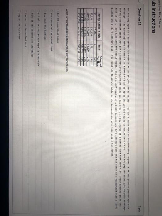 Solved ted: Nov 18 at 2:46pm uiz Instructions Question 11 1 | Chegg.com