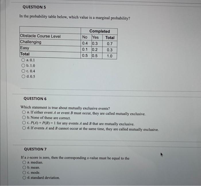 Solved In the probability table below, which value is a | Chegg.com