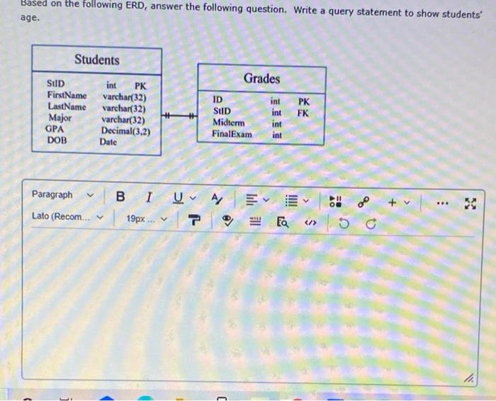 Solved Based On The Following ERD, Answer The Following | Chegg.com