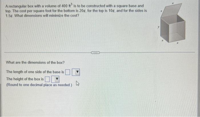 Solved A rectangular box with a volume of 400ft3 is to be | Chegg.com