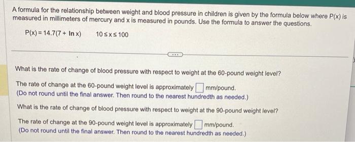 Solved A Formula For The Relationship Between Weight And Chegg Com