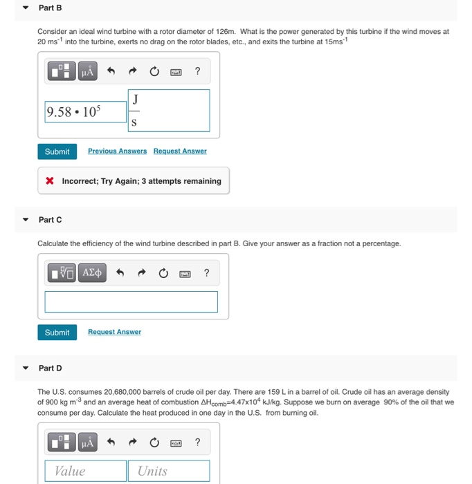 Solved Part B Consider an ideal wind turbine with a rotor | Chegg.com