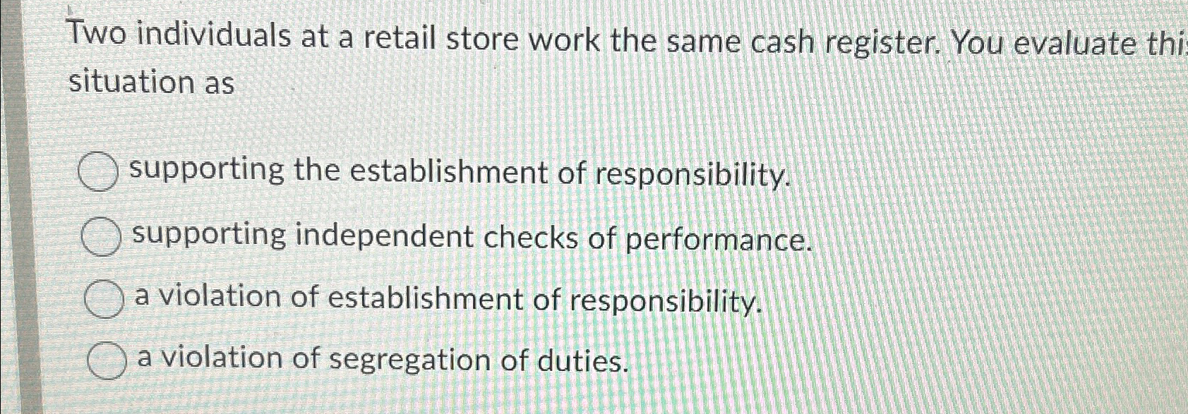 Solved Two individuals at a retail store work the same cash | Chegg.com