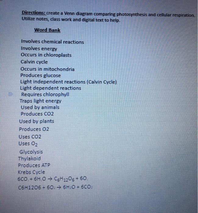 photosynthesis and cellular respiration venn diagram