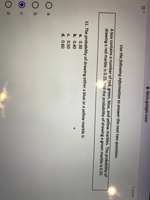 Solved 1 point Use the following information to answer the | Chegg.com