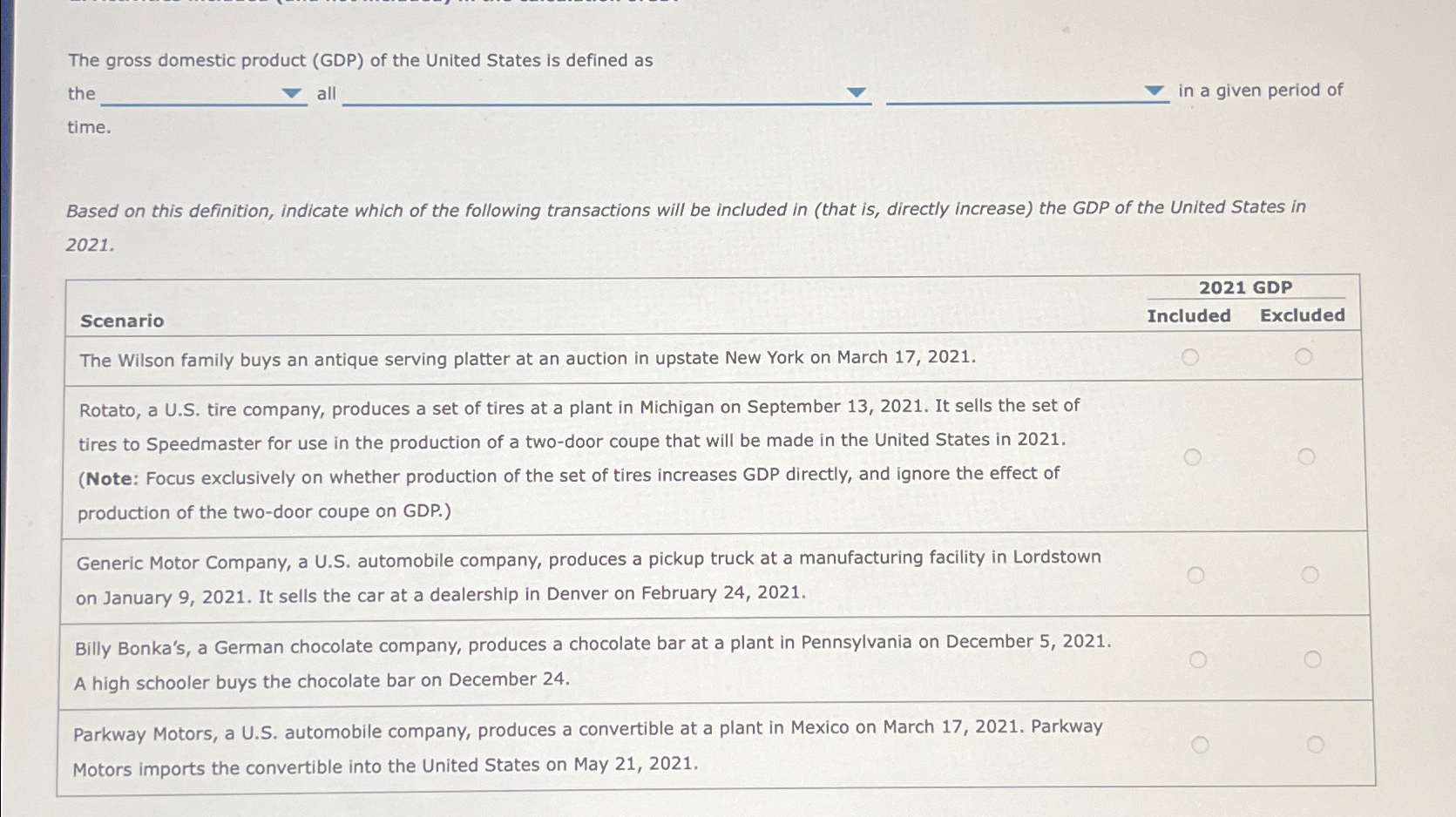Solved The gross domestic product (GDP) ﻿of the United | Chegg.com