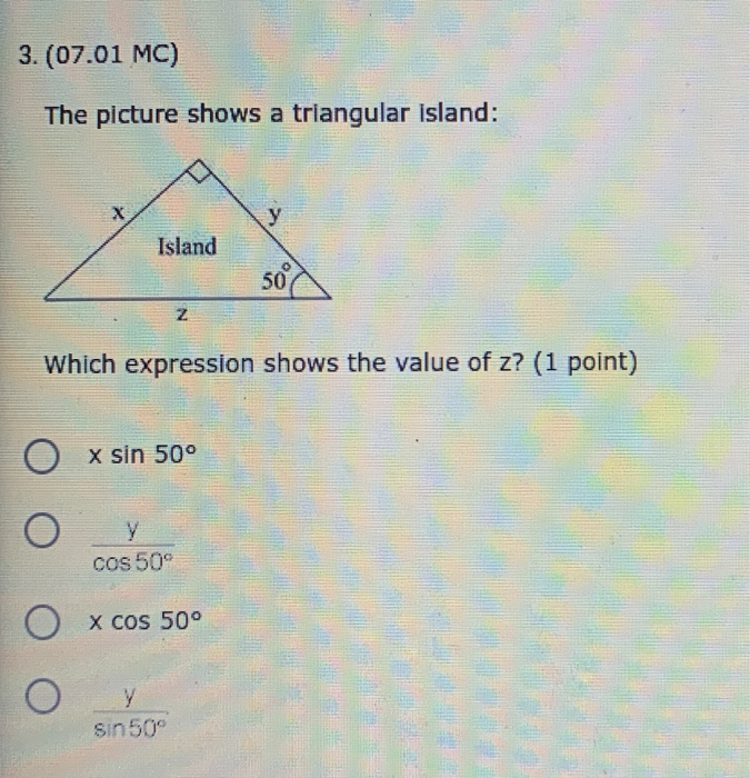 Solved 3. (07.01 MC) The picture shows a triangular Island