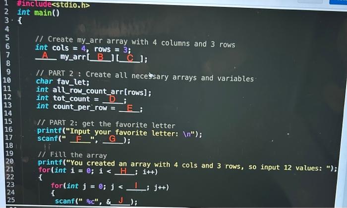 Solved fill in the blanks from A to z and its C programming | Chegg.com