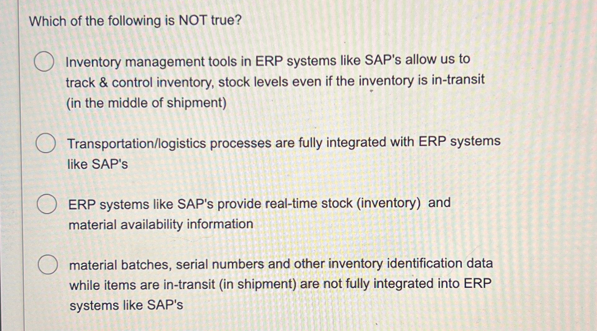 Solved Which of the following is NOT true?Inventory | Chegg.com