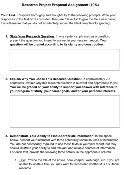 Solved Research Project Proposal Assignment (10%) Your Task: | Chegg.com