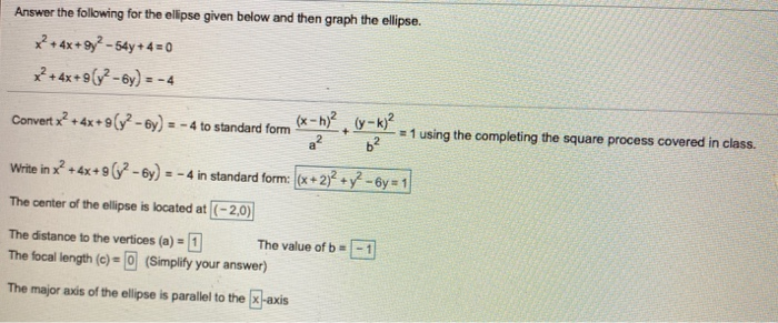 Solved Answer the following for the ellipse given below and | Chegg.com