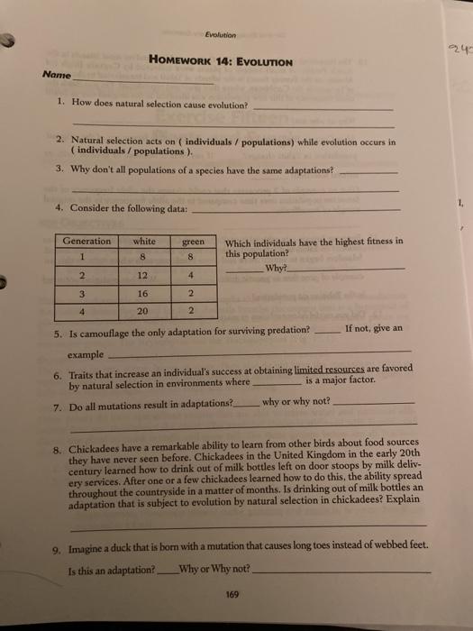 Solved Evolution PRE-LAB ASSIGNMENT Exercise 14: Evolution | Chegg.com