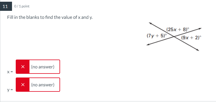 Solved Fill in the blanks to find the value of x ﻿and y. | Chegg.com