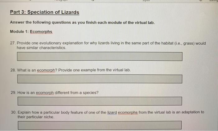 Solved LLC Part 3: Speciation of Lizards Answer the | Chegg.com