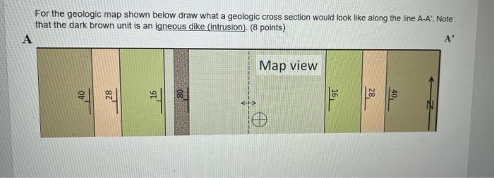Solved For the geologic map shown below draw what a geologic | Chegg.com