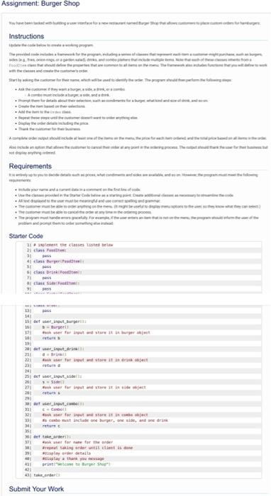 Assignment Burger Shop Twitter Instructions ed Foods | Chegg.com ...