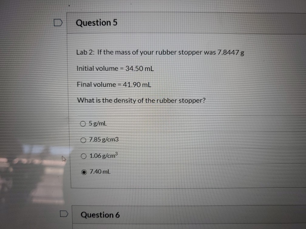Solved Question 5 Lab 2 If the mass of your rubber stopper