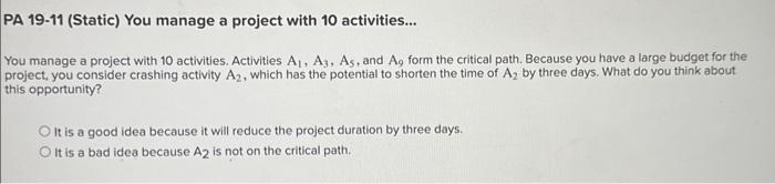 Solved A project consists of three tasks: A, B, and C. Task | Chegg.com
