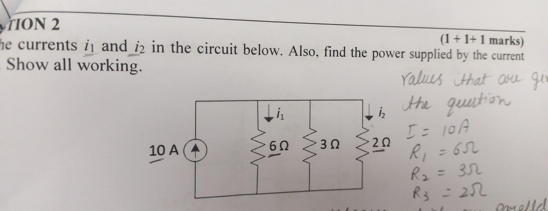 Solved (1+1+1 marks ) le currents i1 and i2 in the circuit | Chegg.com