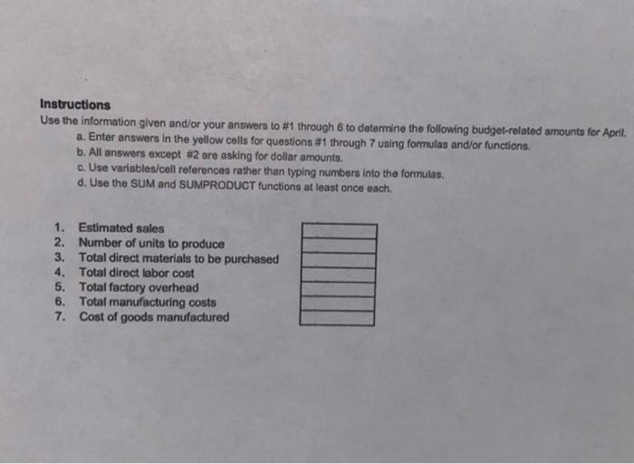 Solved Instructions Use The Information Given And/or Your | Chegg.com