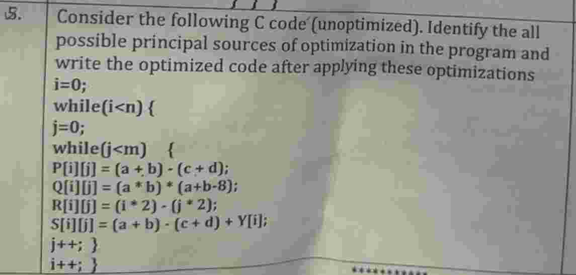 Unoptimized Code Solved Consider the following C code (unoptimized). | Chegg.com