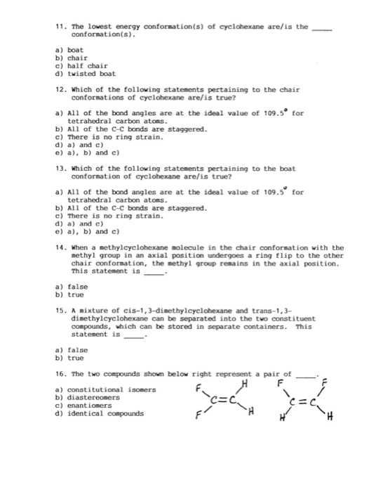 Solved 11. The lowest energy conformation(s) of cyclohexane | Chegg.com