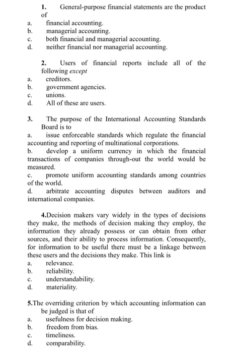 All Of The Following Are General-purpose Financial Statements Except Solved a. b. d. 1. General-purpose financial statements are | Chegg.com