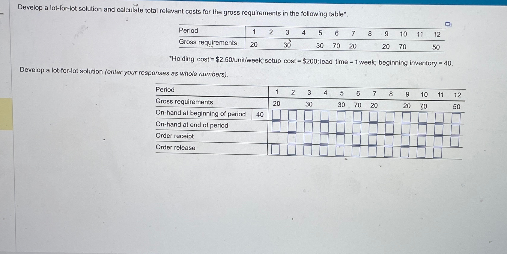 Solved Develop a lotforlot solution and calculate total