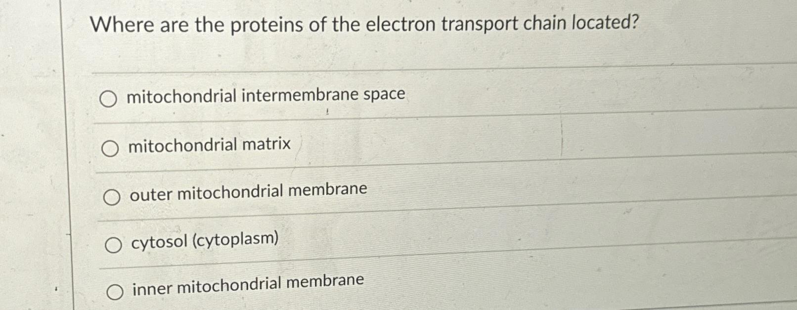 Solved Where are the proteins of the electron transport