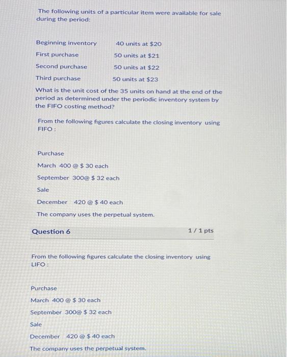 Solved The following units of a particular item were | Chegg.com