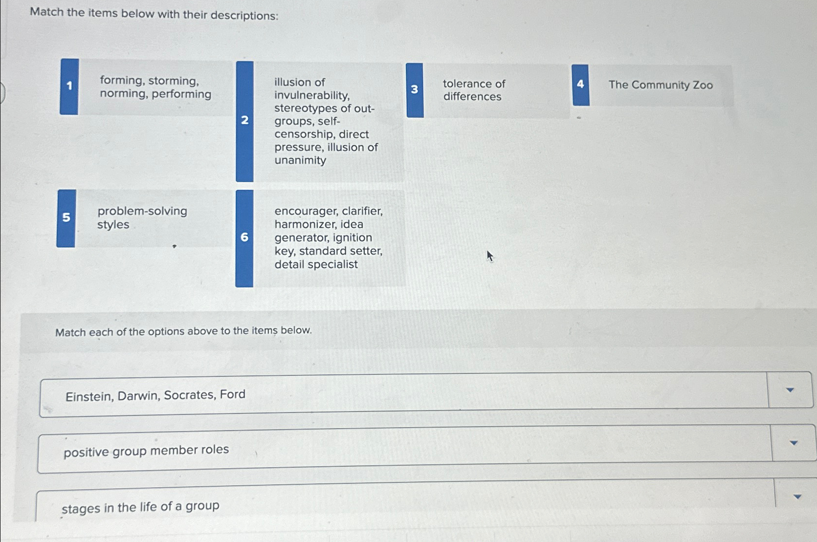 Solved Match the items below with their | Chegg.com